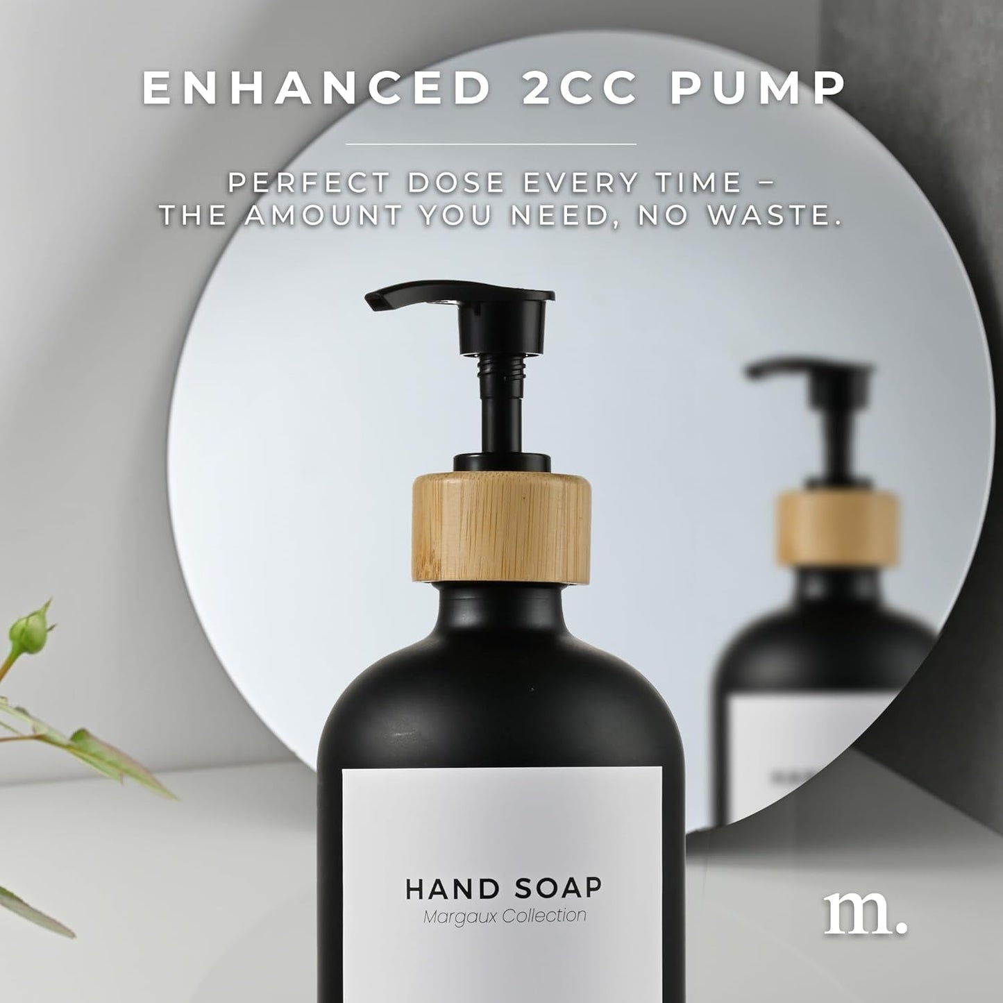 MaisoNovo Glass Hand Soap Dispenser | Dish Soap Dispenser for Kitchen | 16.9oz Black Bottles with Black Bamboo Pump | Bathroom Lotion Dispenser