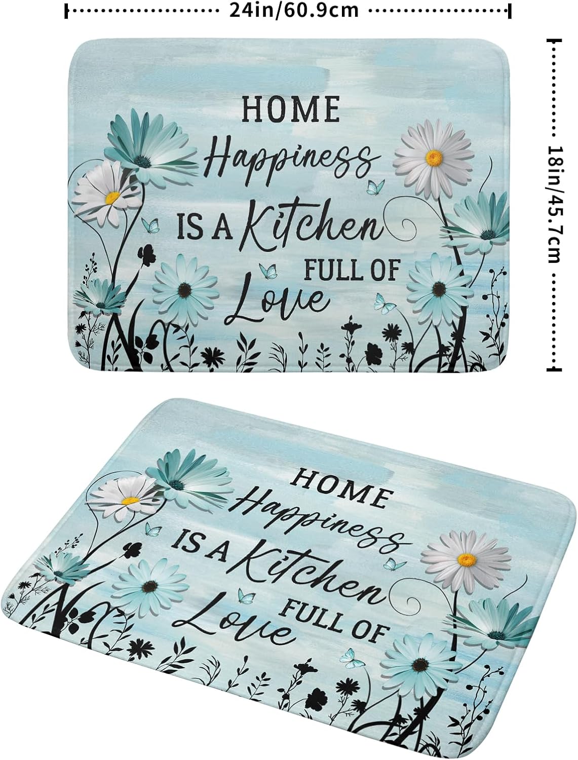 Blue Daisy Dish Drying Mat 18x24 Inch Love Kitchen Absorbent Microfiber Washable Fast Drying Pad Dishes Rack Mat for Kitchen Counter