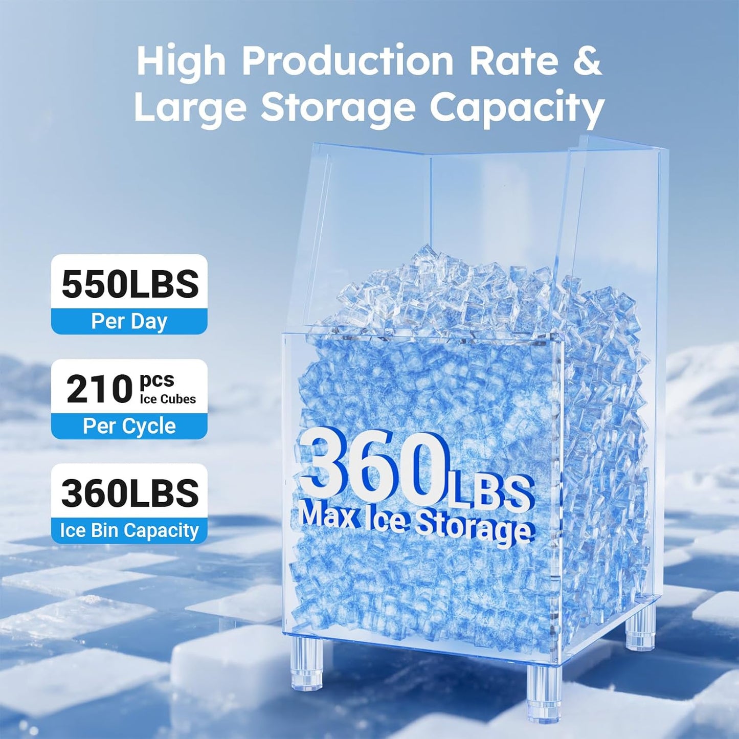 Commercial Ice Machine 600LBS/24H, 400LBS Storage, Ice Ready in 5-15min, Self-Cleaning Stainless Steel Industrial Ice Maker with Timer & Ice Thickness Control for bar Cafe, Restaurant Business