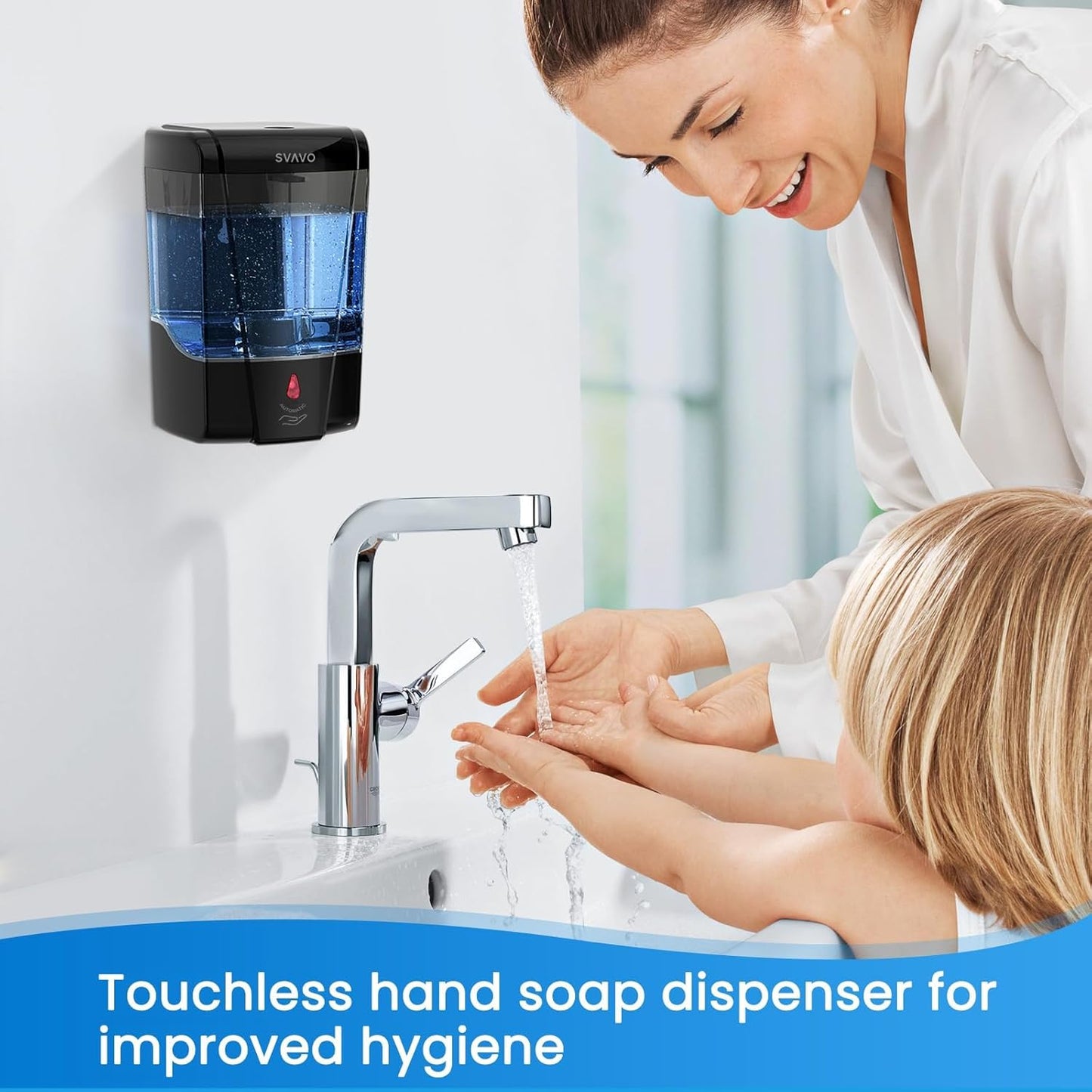 SVAVO Automatic Soap Dispenser Wall-Mounted, Hand Soap Dispenser Touchless Electric Sensor Pump Battery Operated for Office Home Kitchen Bathroom, Hotel Restaurant, 600ml/21fl.oz