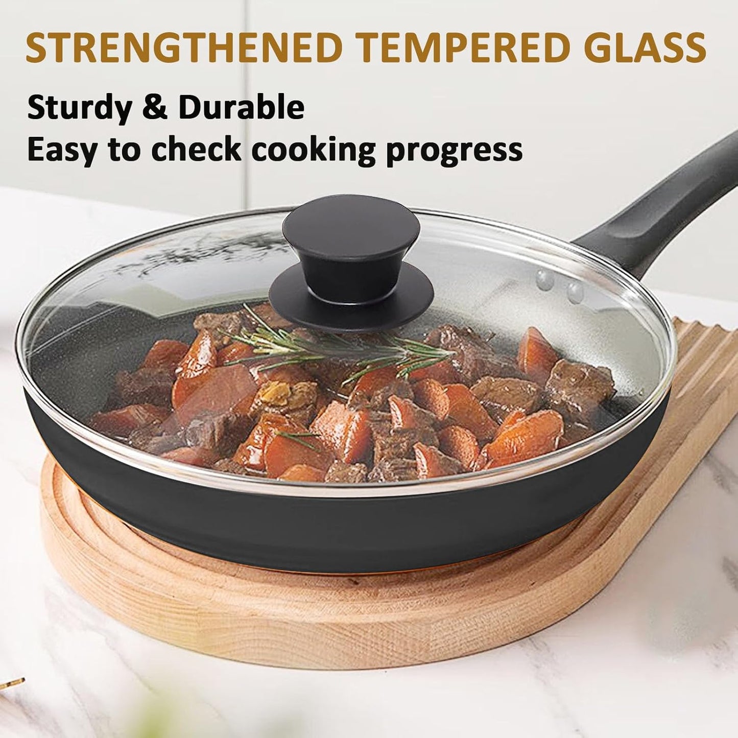 Glass Lid for Cast Iron Pan, Frying Pan, Skillet, Saute Pan, Tempered Glass Cover with Heat Resistant Handle (10.25 In, Stainless Steel Rim)