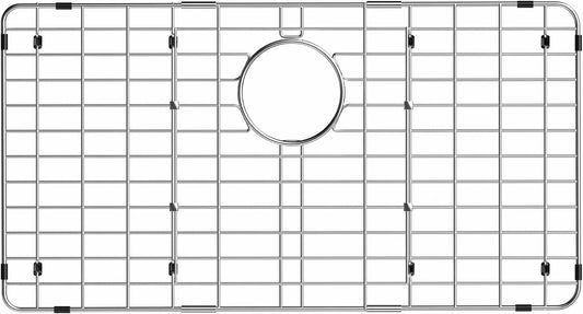 iPEGTOP Sink Bottom Grid, Stainless Steel Sink Protector 27-1/2" x 13-1/2" Rear Drain Hole with Corner Radius, Sink Grate Rack for Bottom of Kitchen Sink Single Bowl with Hole Cover