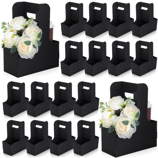 Kosiz 60 Pcs 2 Cups Drink Carrier with Handle 6.9 x 3.2 x 8.9 Inch Coffee Holder Paperboard Drink Caddy for Hot and Cold Beverage Takeout Cafe and Restaurant Xmas Wedding Food Delivery(Black)