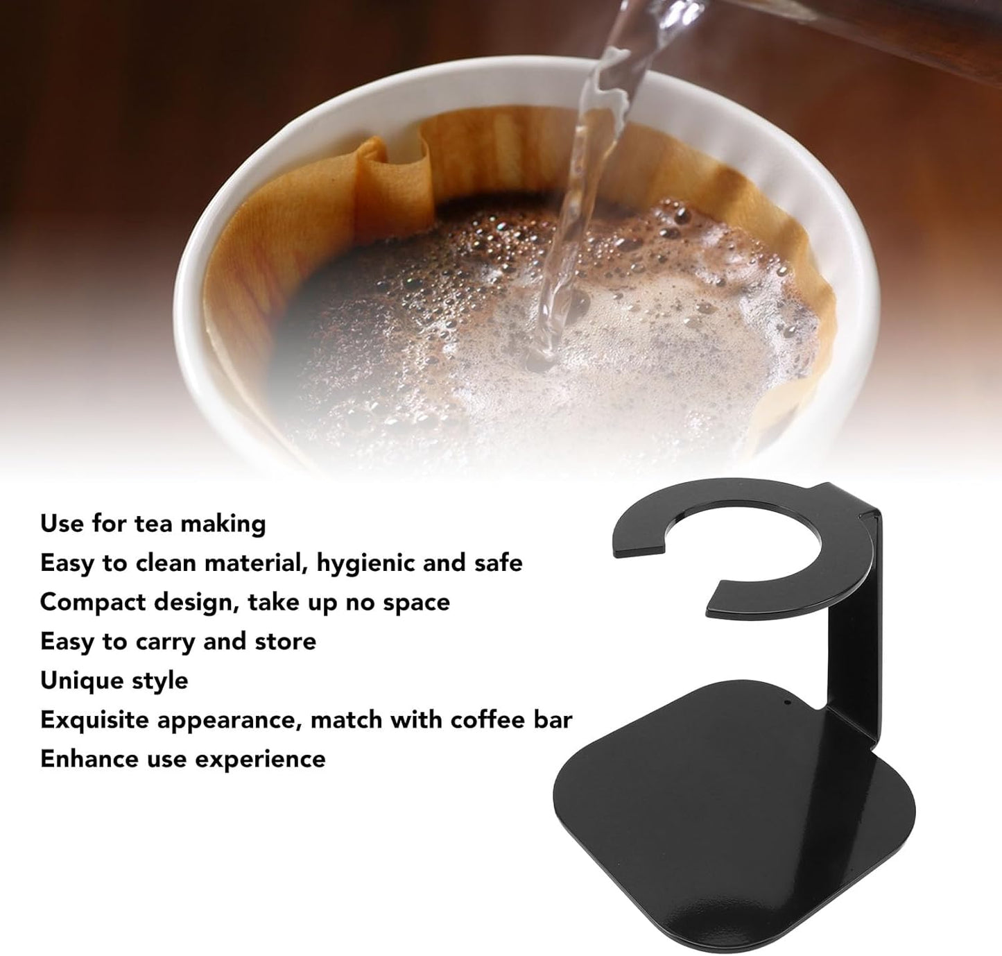 Coffee Dripper Stand Iron Pour Over Filter Holder Space Saving Maker Station for Bar Equipment (Black)