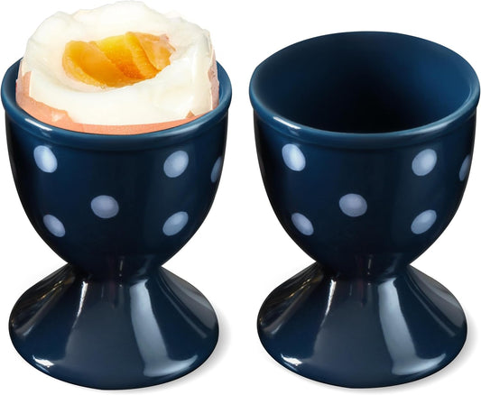 Cinf Easter Ceramic Egg Cup Blue Set of 2 Porcelain Holder Breakfast Boiled Cooking Easy to Clean Childhood Memories Kitchen