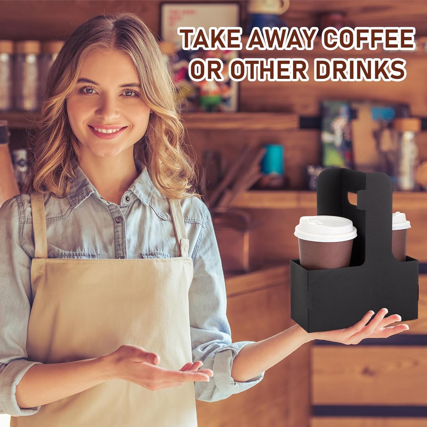 Kosiz 60 Pcs 2 Cups Drink Carrier with Handle 6.9 x 3.2 x 8.9 Inch Coffee Holder Paperboard Drink Caddy for Hot and Cold Beverage Takeout Cafe and Restaurant Xmas Wedding Food Delivery(Black)