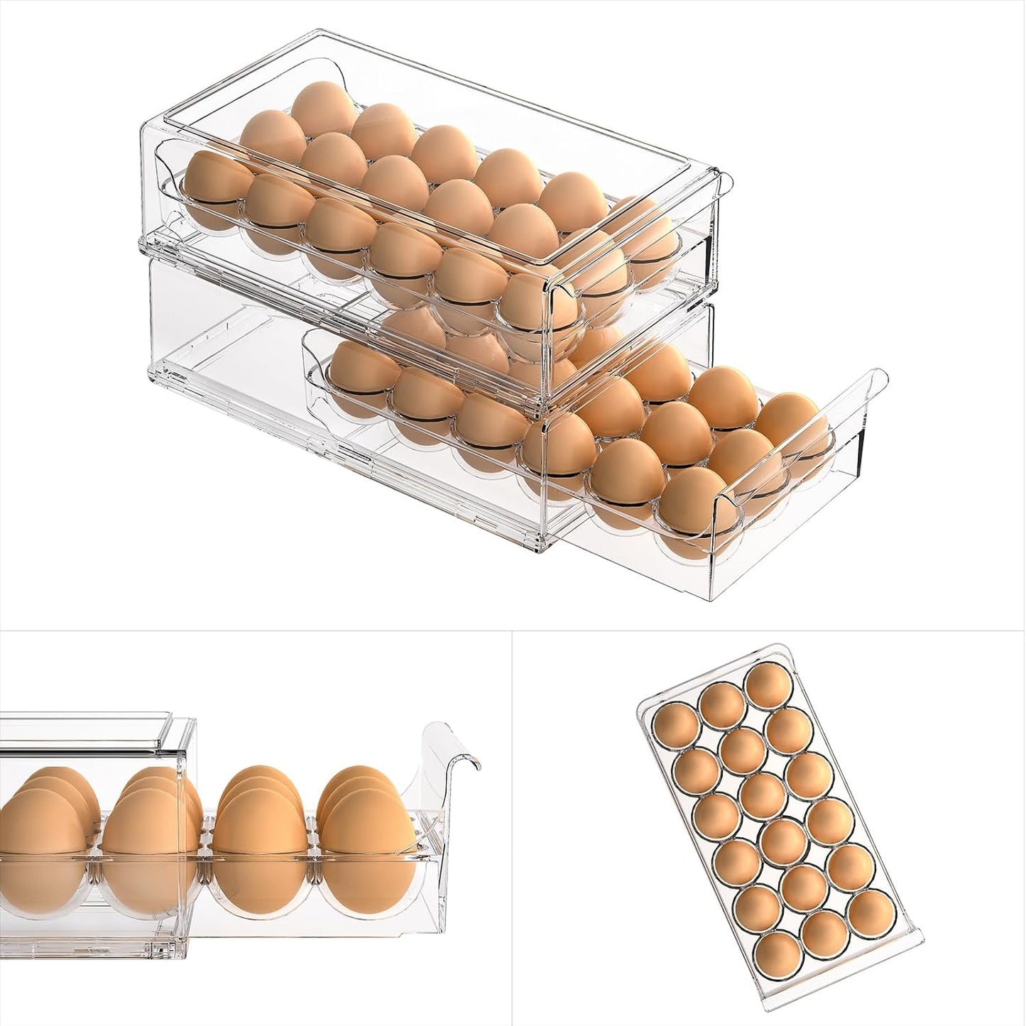 BPA Free Refrigerator Organizer Bins, Stackable Egg Holder, 18 Egg Tray