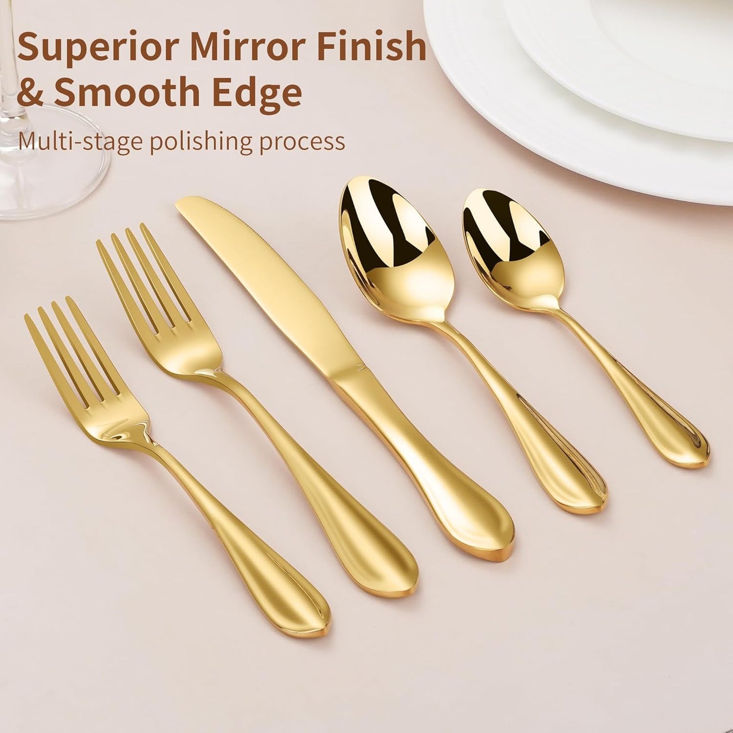 Gold Silverware Set for 8, 40-Pieces Heavy Duty Silverware, 18/10 Stainless Steel Flatware, Dishwasher Safe, Ideal for Gift