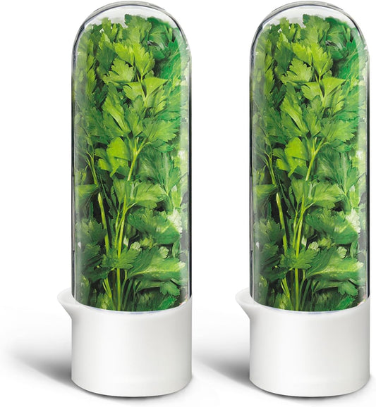 Herb Keeper for Refrigerator, Herb Saver for Refrigerator, Cilantro Container, Vegetable Preservation Bottle for Cilantro, Mint, Parsley, Asparagus, Keeps Greens Fresh for 2-3 Weeks (2PCS)