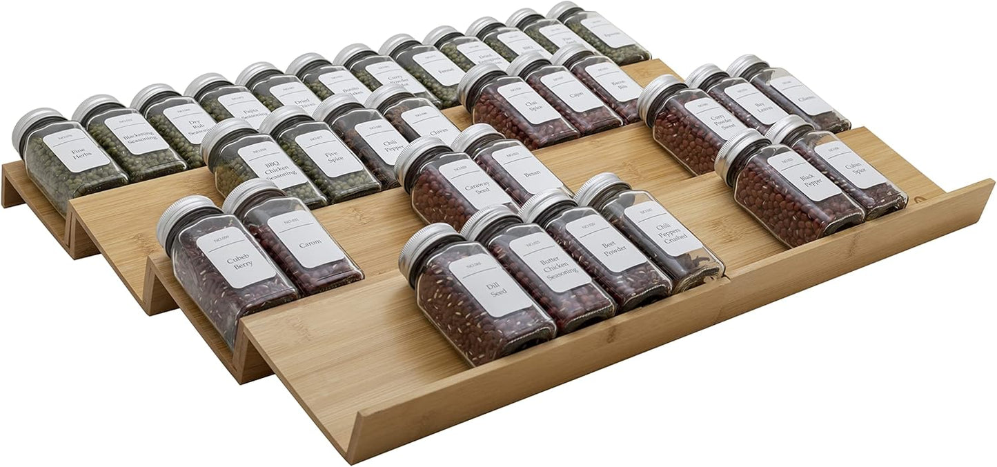 Bamboo Spice Rack Drawer Organizer - 8 Pieces Set- 11" Wide Per Piece - Combine Pieces Into 22" Wide Rack (11" or 22")