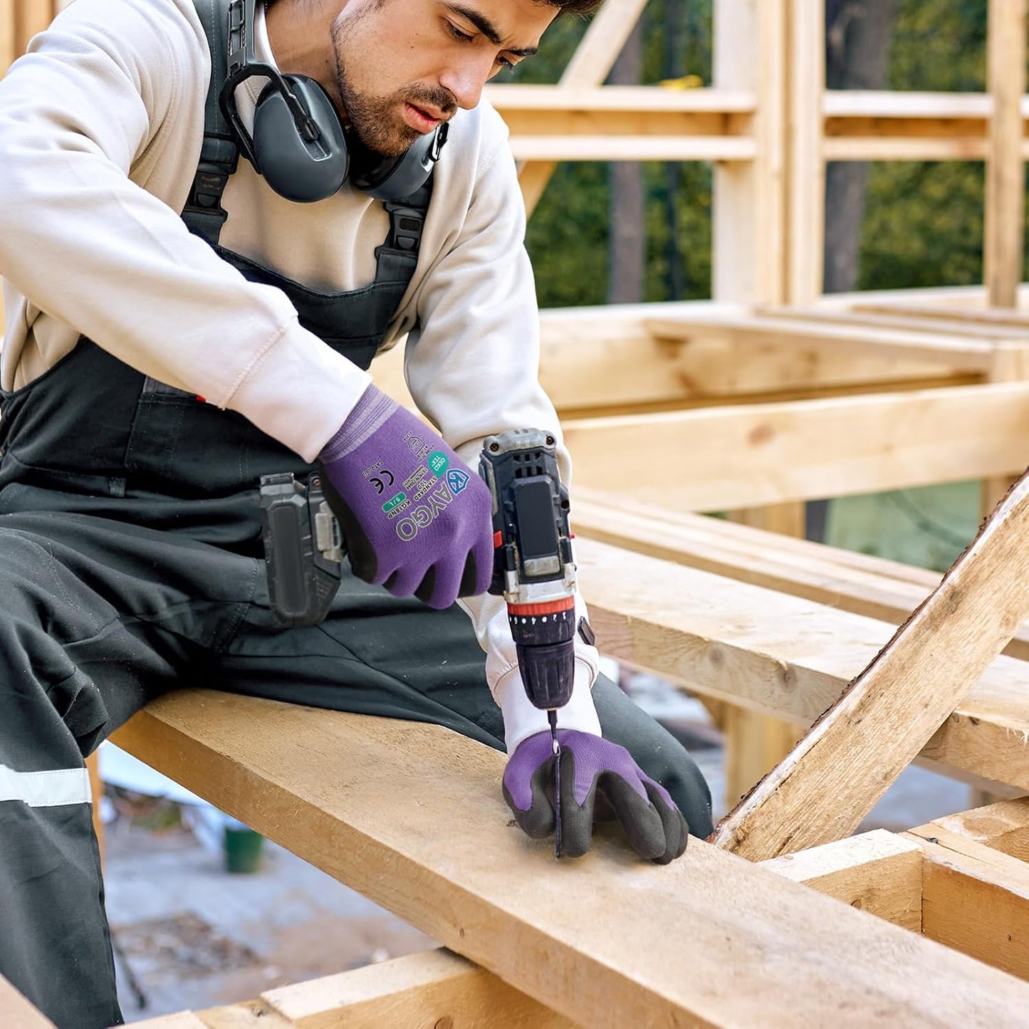 KAYGO Safety Work Gloves MicroFoam Nitrile Coated, 12 Pairs KG18NB,Seamless Knit Nylon Glove for Men and Women, Ideal for Automotive,Warehouse,Construction (XL, Purple)