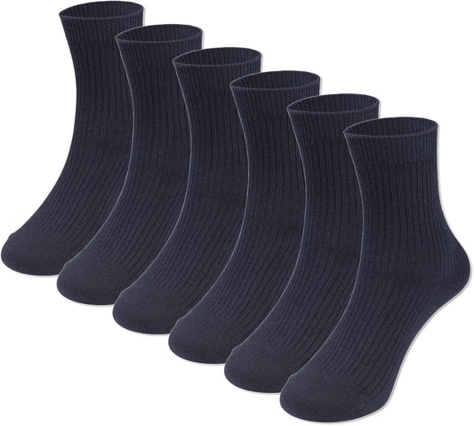 COTTON DAY Unisex Little Kids Youth Boys Girls Soft Cotton Crew Dress Socks Seamless Toe Black White Gray Navy 6 Pack