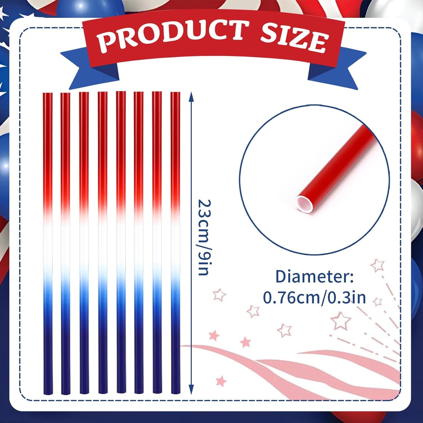 JANYUN 30 Pcs 4th of July Straws, Reusable Plastic Patriotic Straw Red White Blue Drinking Fourth of July Party Favors Accessories for Independence Day Memorial Day Party Supplies