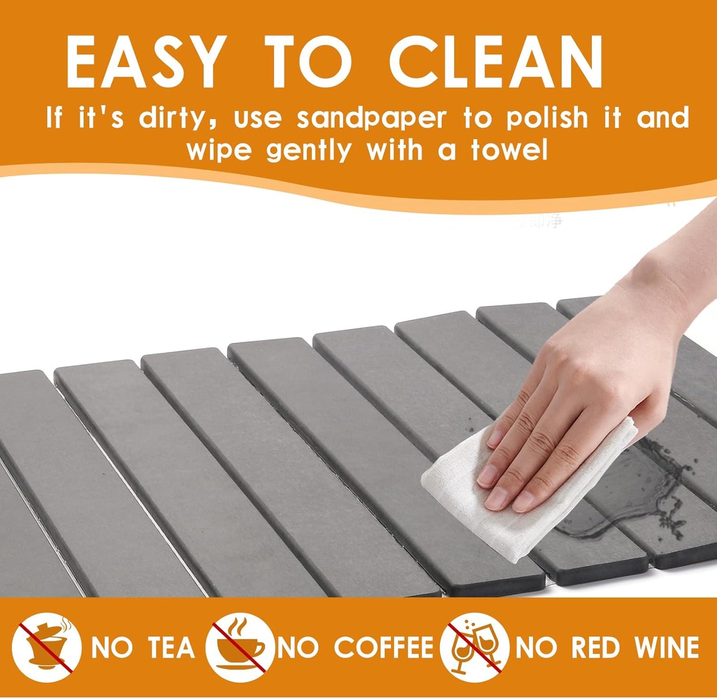 Drying Mat Stone Kitchen Counter, Foldable Stone Drying Stone for Kitchen Counter, Quick-Drying Stone Mat Dishes, Size 23.6"(L)×15.4"(W)