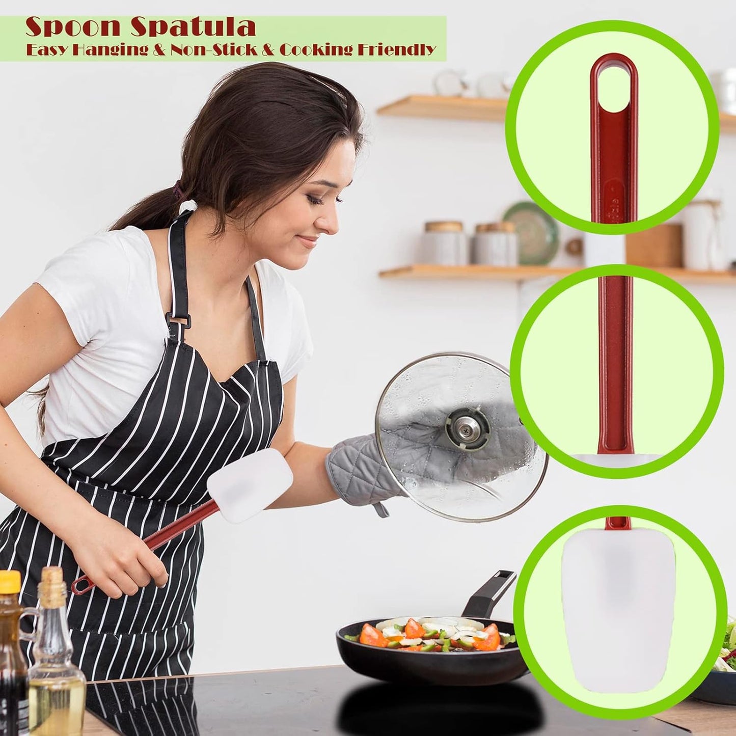 Commercial Spoonula Rubber Spatula Set, High Heat Spatula Spoon 16 Inches, Commercial Spatula for Cooking, Rubber Spatula Set Resistant to 500℉ (1 Scrapers+1 Spoonula 16"/L)