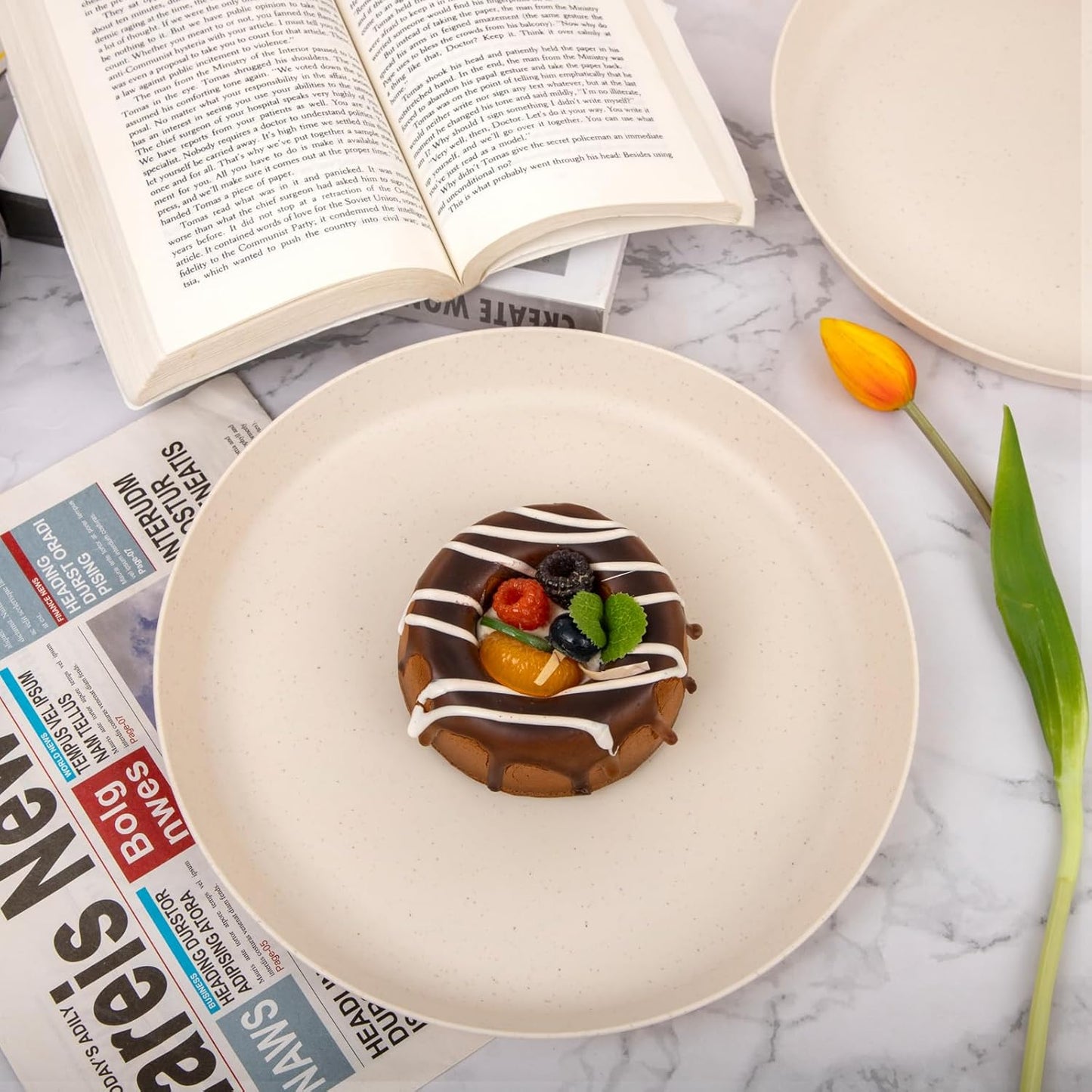 EI 18pcs Beige Wheat Straw Plates,Unbreakable Reusable Plastic Plates,Melamine Plate for Camping,Picninc,Family Dinner,wheat straw Dinnerware Sets