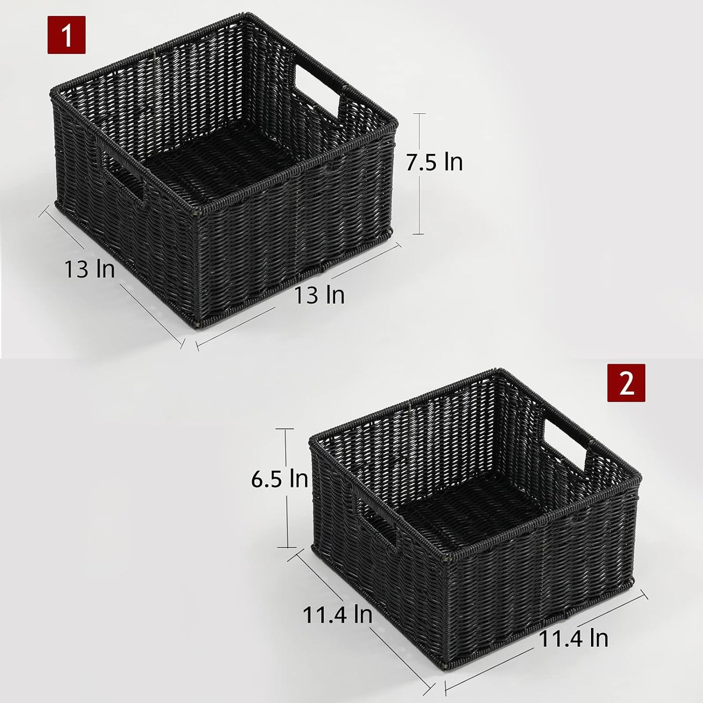 HOONEX Wicker Storage Baskets for Organizing, Decorative Woven Baskets for Storage with Carrying Handles, Set of 2, Black