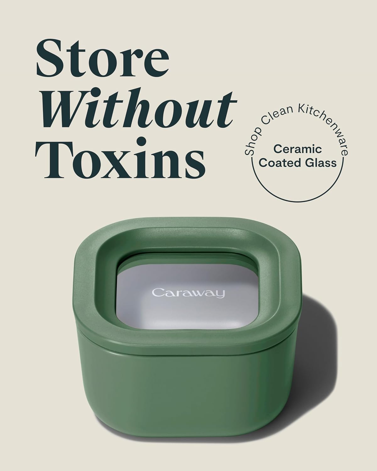 Caraway 2pc Glass Food Storage Set - 1.75 Cup Food Containers (2) - Non-Toxic Ceramic-Coated Glass - Air Release Technology - Compact & Stackable Design - Sage