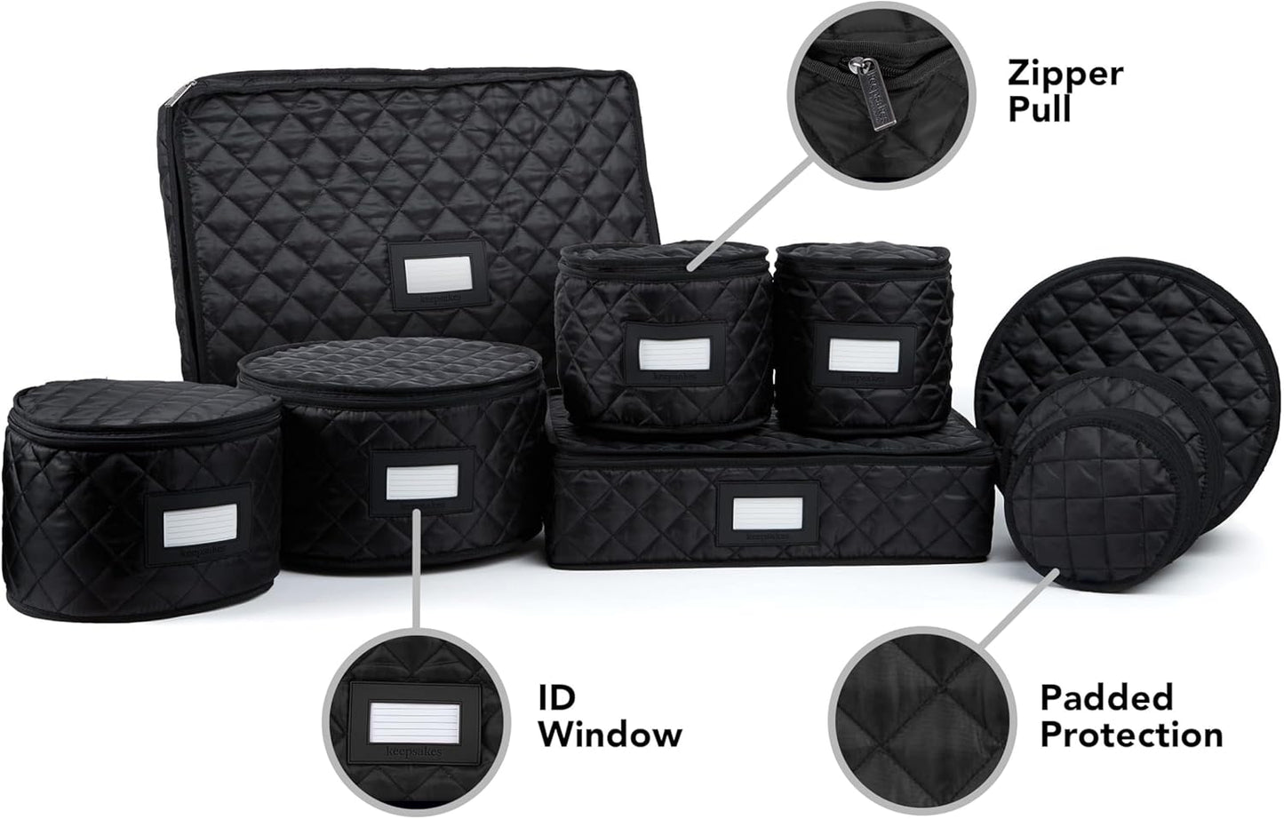 Covermates Keepsakes - Dish Storage Set - Padded Protection - ID Window - Stain Resistant - Machine Washable - China Storage, Black