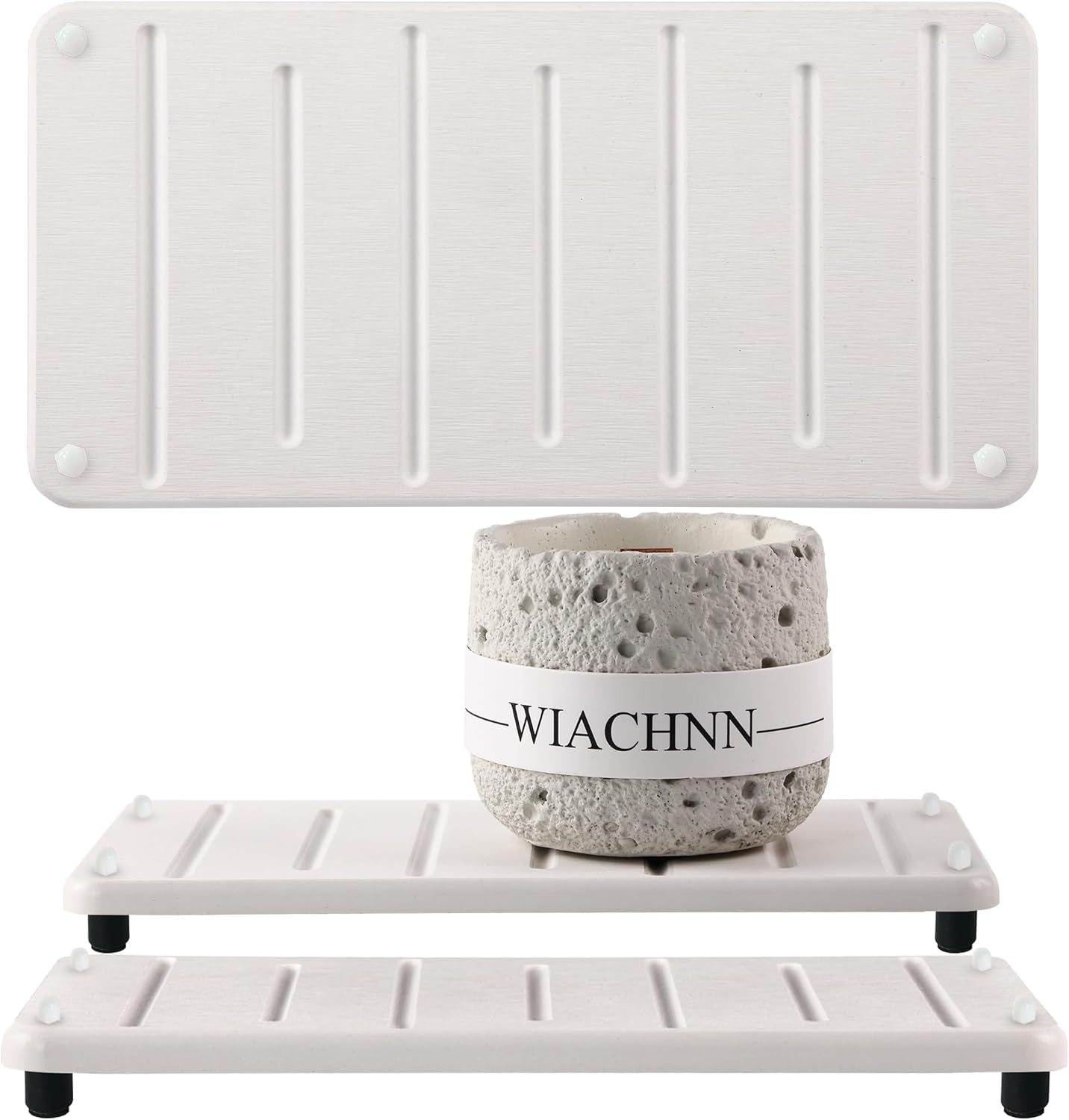 2PCS Water Absorbing Stone Drying Mat for Bathroom Sink & Kitchen Counter Organizer, Instant Dry Soap Dispenser Sponge Holder, Sink Caddy, Vanity Tray (8.66"x4.33"-White)