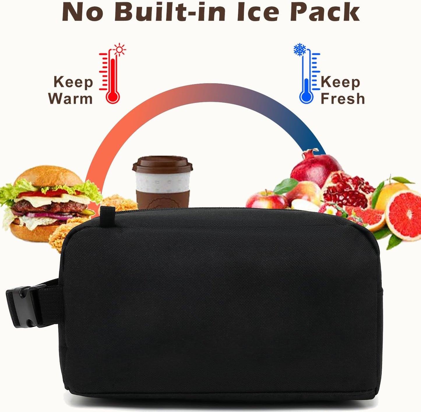 FlowFly Small Insulated Lunch box Portable Soft Bag Mini Cooler Thermal Meal Tote Kit with Buckle for Work, BlackWithBuckle