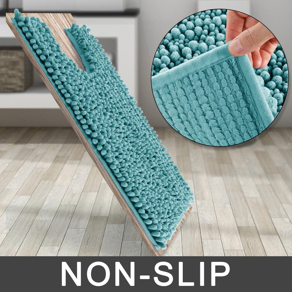 Yimobra Toilet Rug U Shaped Washable 24x20 Inch - Ultra Soft Absorbent Chenille Bath Rugs for Toilet, Quick Dry & Machine Washable, Non Slip Contour Bathroom Mat, Teal Blue