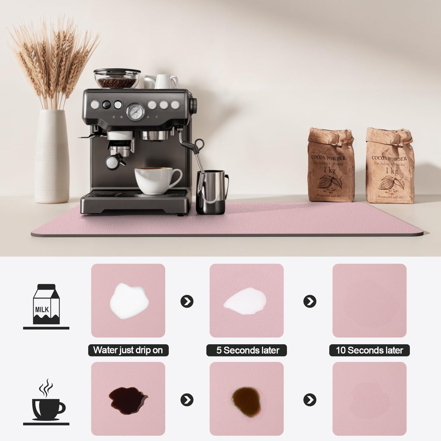 Dish Drying Mat for Kitchen Counter | Coffee Bar Mat for Countertops | Heat Resistant Drainer Mat with Non-slip Rubber Backed | Hide Stain Kitchen Absorbent Draining Mat | Pink 18"x32"