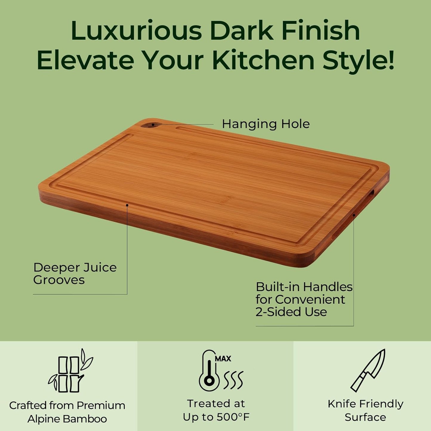 Butcher Block 2-Pcs Carbonized Bamboo Cutting Board Set With Juice Groove For Meal Prep & Cheese Serving - Ideal Kitchen Gift Set of 2 (M+L)