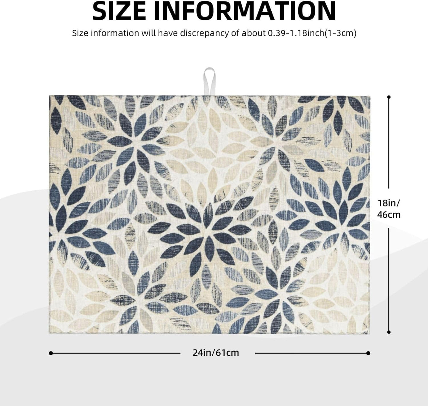 Dahlia Dish Drying Mat 18x24 for Kitchen Counter, Blue Floral Decorative Absorbent Coffee Mat Dish Drying Pad Coffee Bar Dish Drainer Rack Mat Drainer Mat