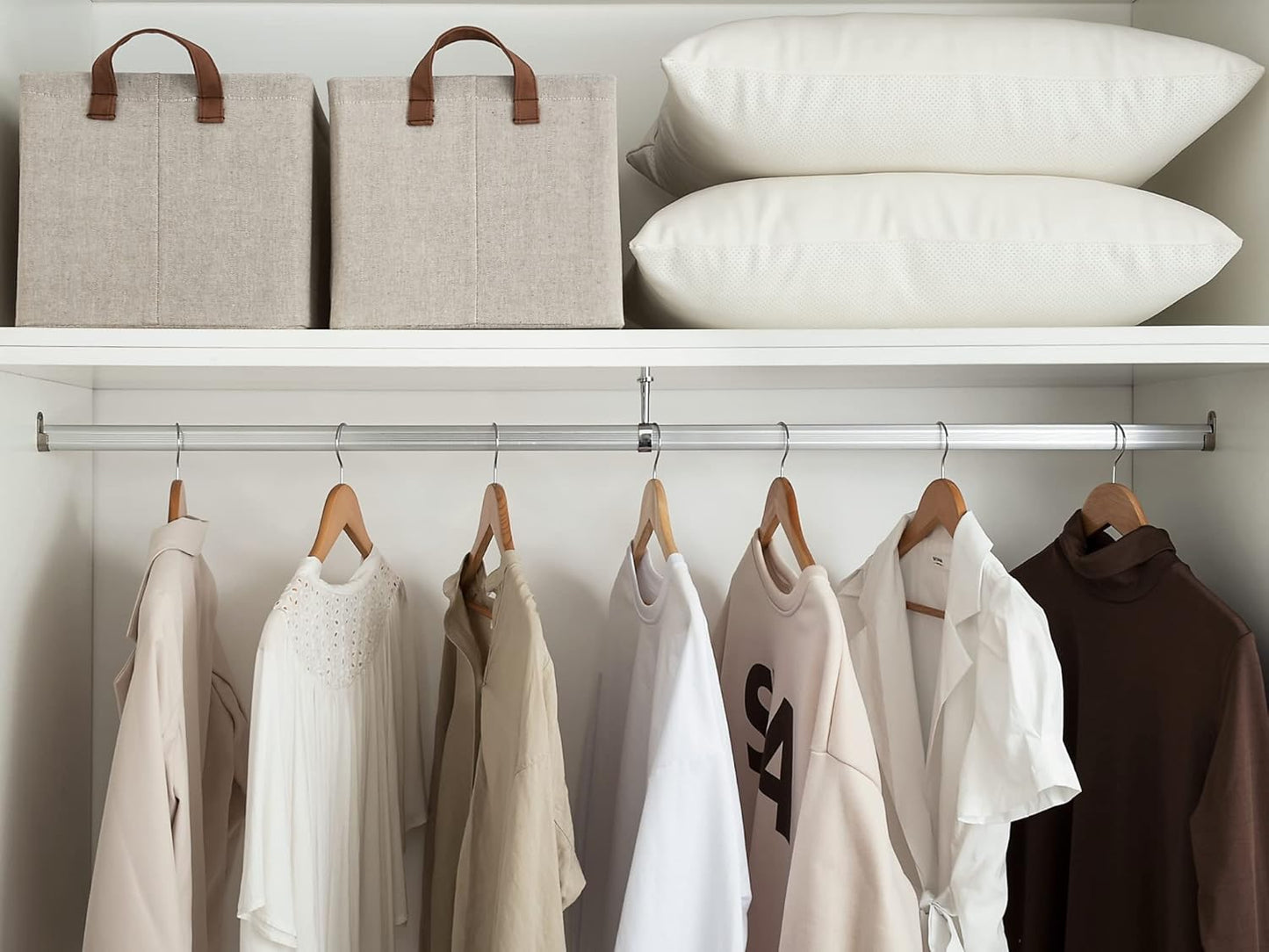 StorageWorks Storage Baskets for Shelves with Metal Frame, Organizing Bins, Fiber Shelf Baskets, Brown and Beige, 4-Pack