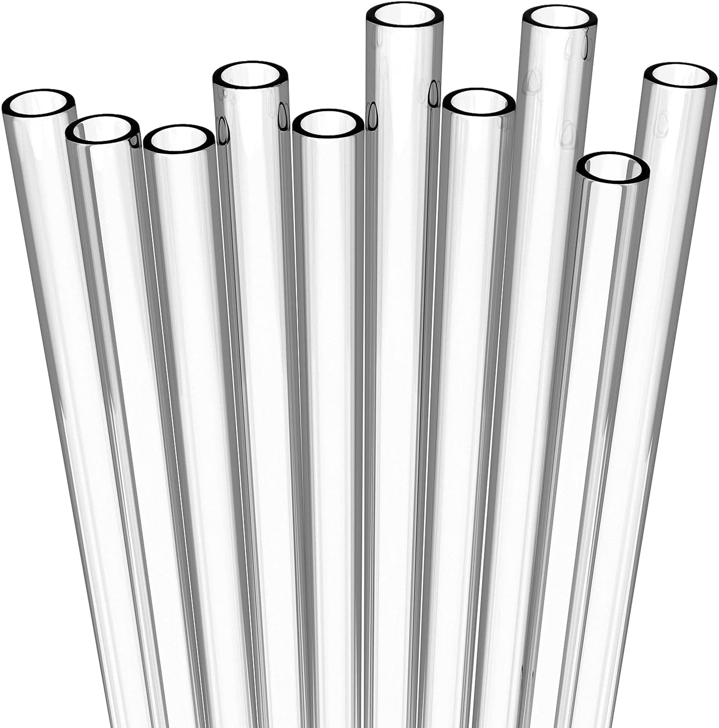 10 Short Clear Straws - Hard Clear Plastic Reusable Drinking Straws + Sturdy Cleaning Brush - for Cocktails, Small Cups, Kids Drinks - Dishwasher Safe BPA Free