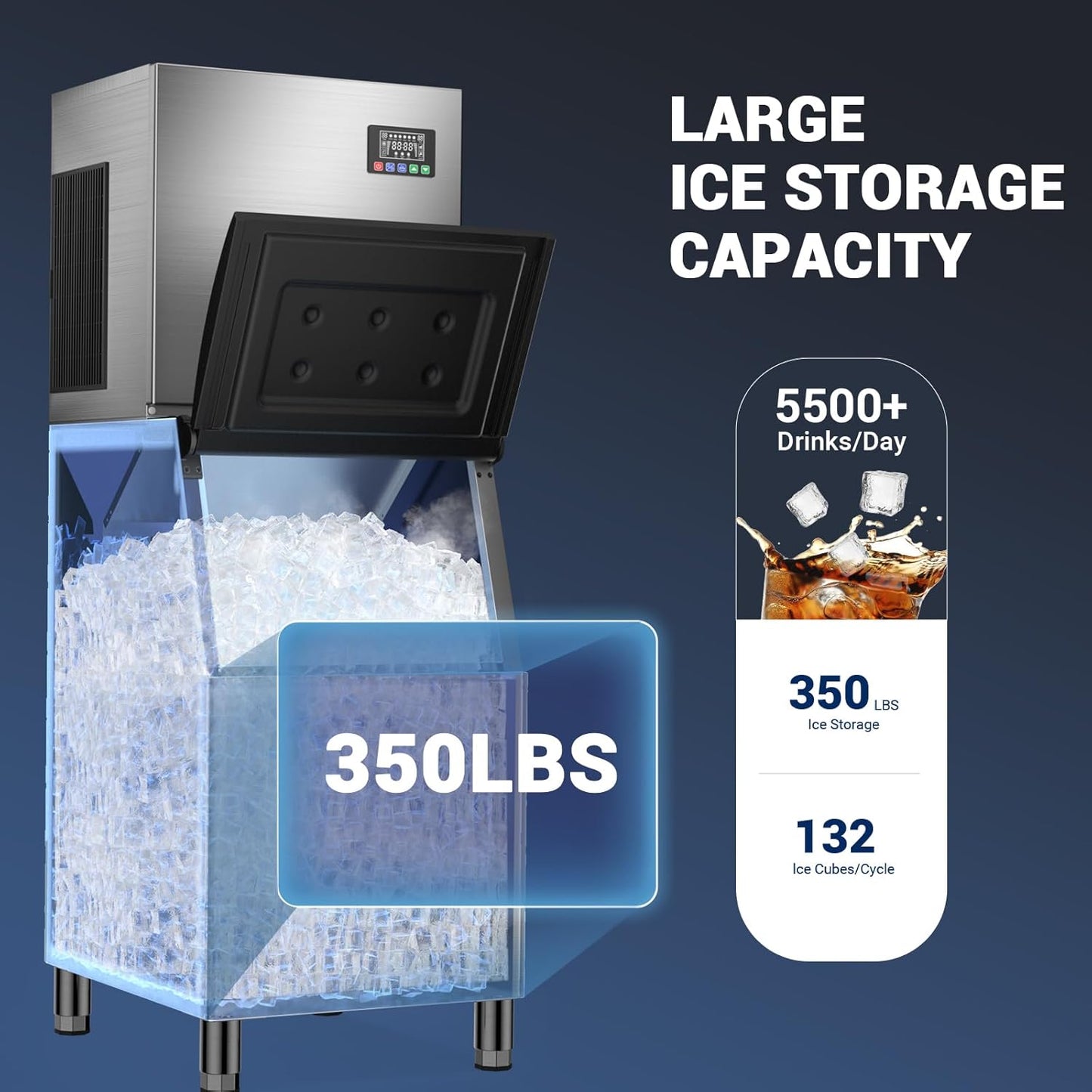 Commercial Ice Machine 500LBS/24H, 350LBS Storage, Ice Ready in 5-15min, Self-Cleaning Stainless Steel Industrial Ice Maker with Timer & Ice Thickness Control for bar Cafe Restaurant Business