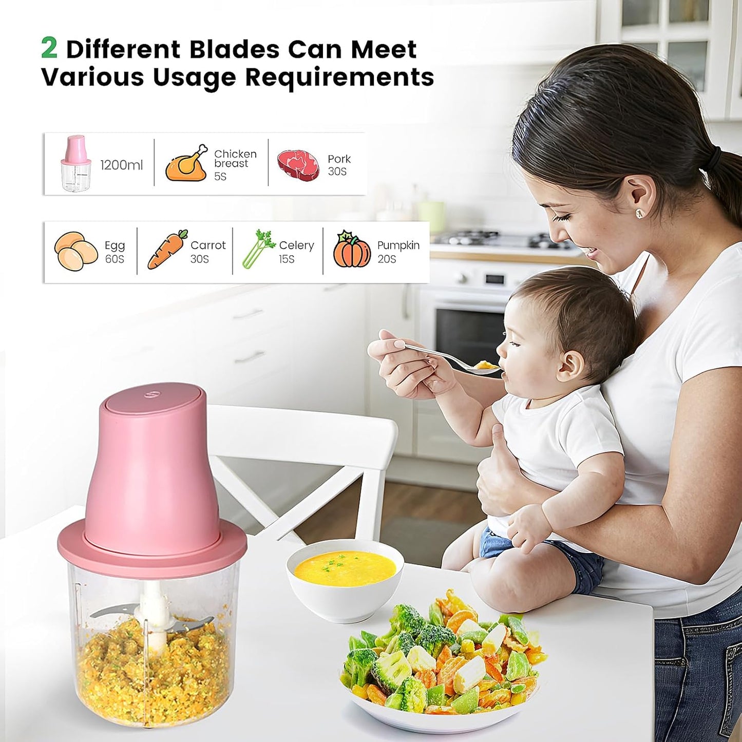 Electric Chicken Shredder, Automatic Food Chopper with Chicken Breast Shredder & Meat Grinder, 2 Sets of Blades for Chicken/Pork/fish/Vegetable/Baby Food (Pink)