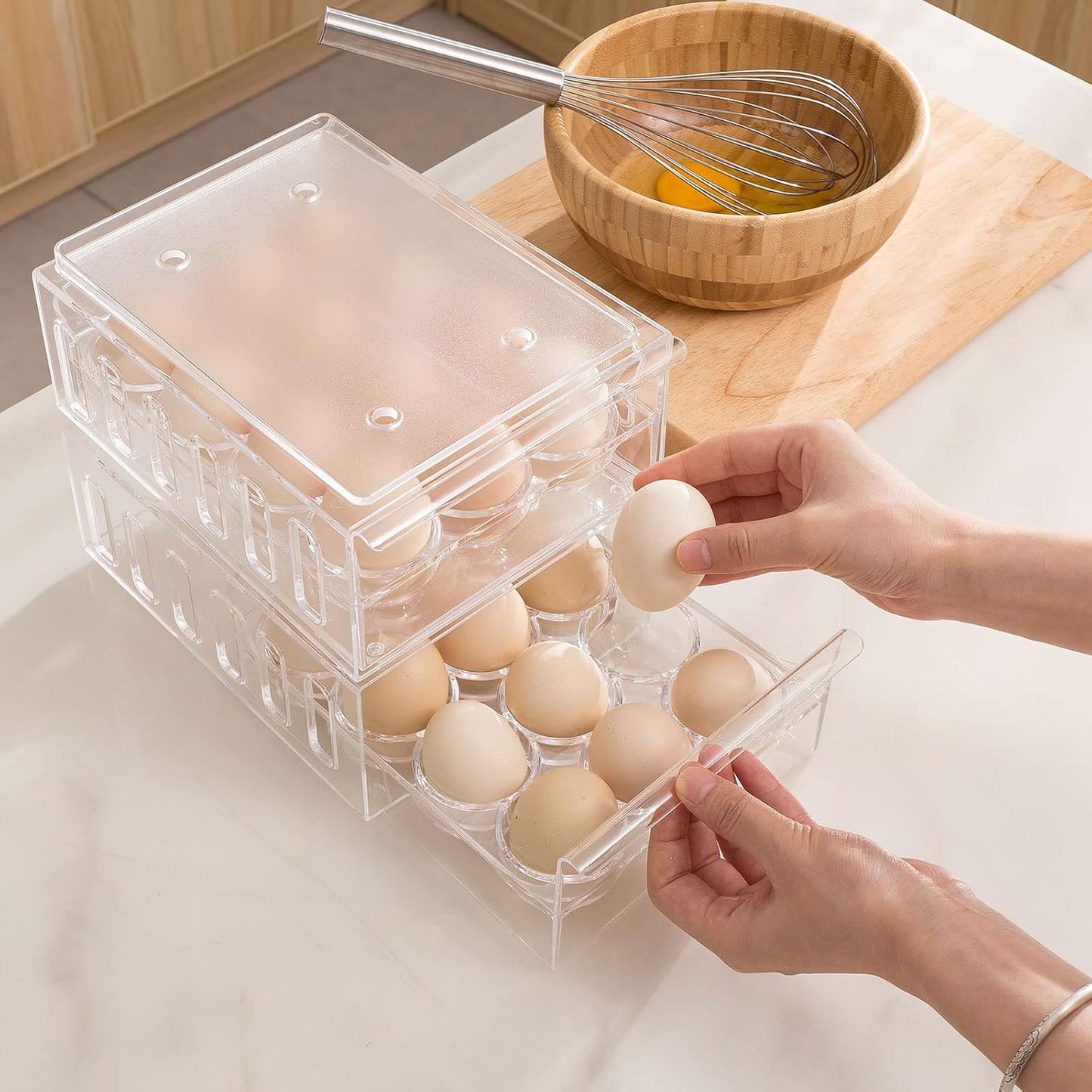 Ettori Egg Holder for Refrigerator Drawer Type Egg Container for Refrigerator BPA Free Fridge Organizer-12 Egg Storage,Stackable