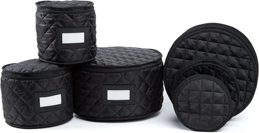 Covermates Keepsakes - Dish Storage Set - Padded Protection - ID Window - Stain Resistant - Machine Washable - China Storage, Black
