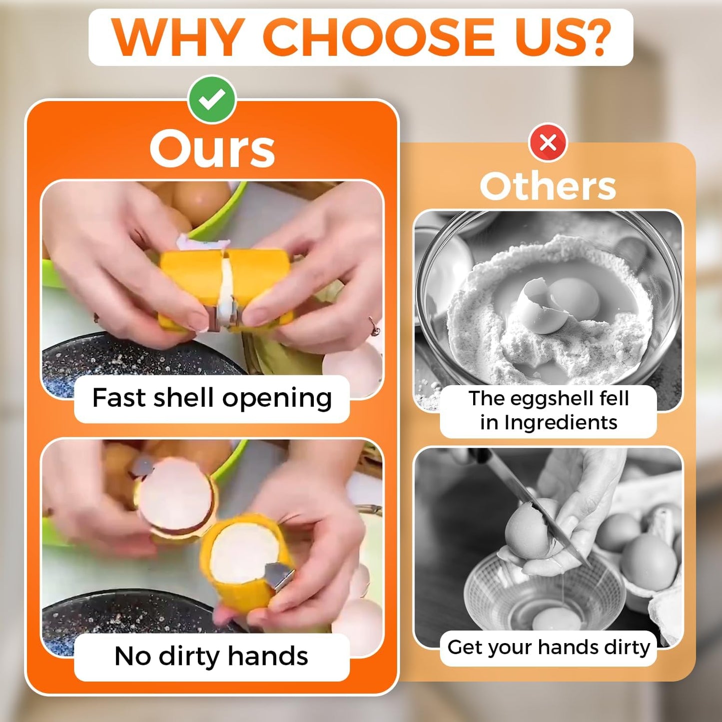 Egg Cracker Tool | Easy Shell Egg Opener | Handheld Egg Seperator Tool | Perfect for Baking, Scrambled Eggs & Omelets – No Mess, No Shell Pieces (Yellow - 1 Pc)