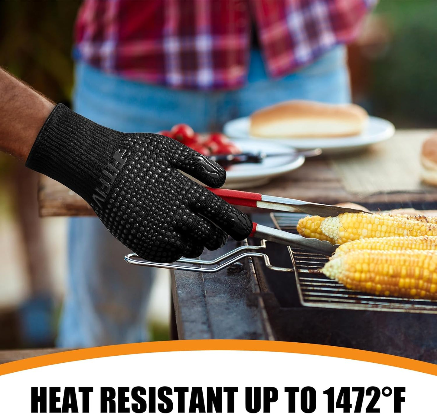 BBQ Gloves, Oven Gloves, 1472°F Extreme Heat Resistant Barbecue Gloves, Silicone Non-Slip Oven Mitts, Kitchen for Cooking, Grilling, and Baking (Black)