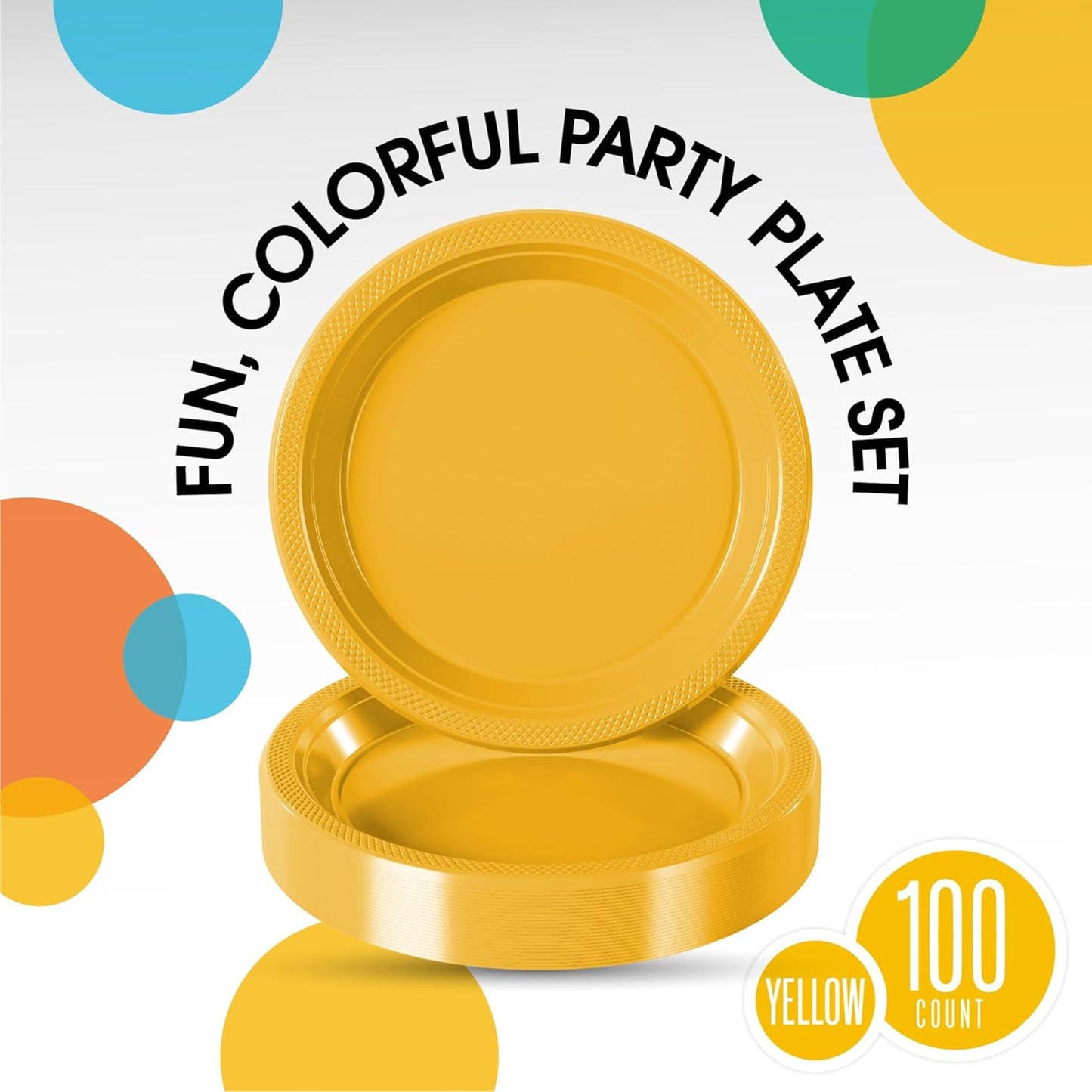 Exquisite Party Solids Yellow Plastic Plates For Party 10" Yellow Disposable Plates Heavy Duty Supplies 100 Pcs Plastic Dinnerware Sets Heavy Duty 350 GSM Disposable Dinnerware Set