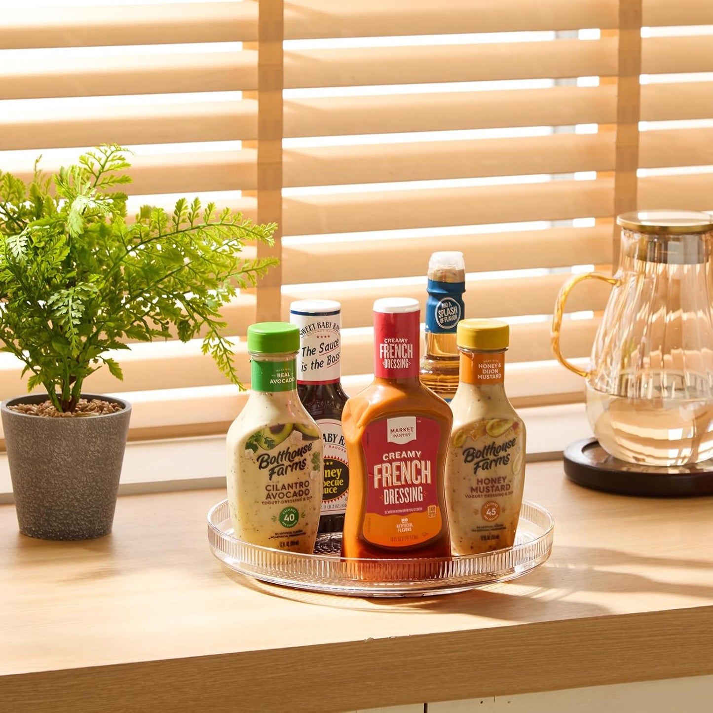 FreshKeeper Plastic Lazy Susan Organizer, Clear Pantry Shallow Lazy Susan Turntable for Cabinet and Kitchen 11’’