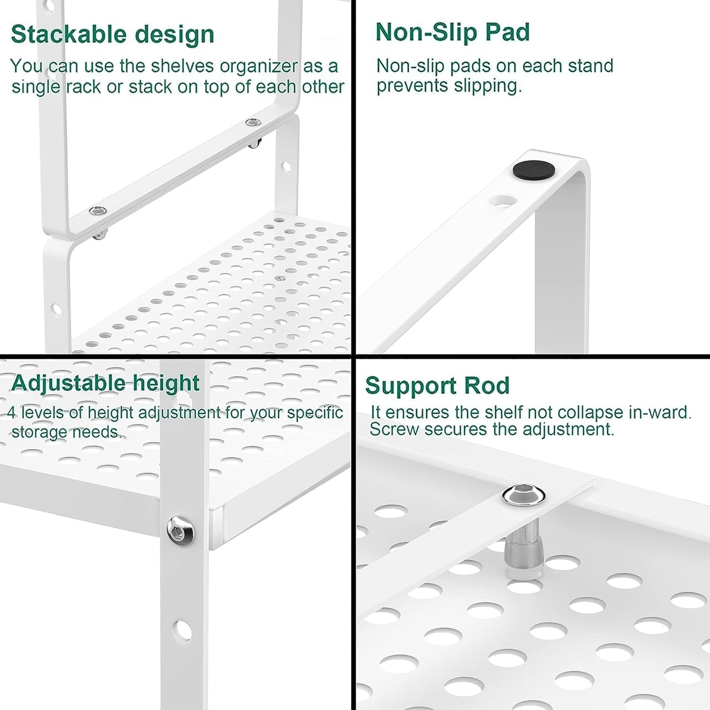 iPEGTOP Large Expandable Cabinet Storage Shelf Organizer Rack, Heavy Duty Stackable Steel Metal Spice Rack Adjustable Height Home Office Pantry Garage Shelf for Counter Kitchen, White - 1 Pack