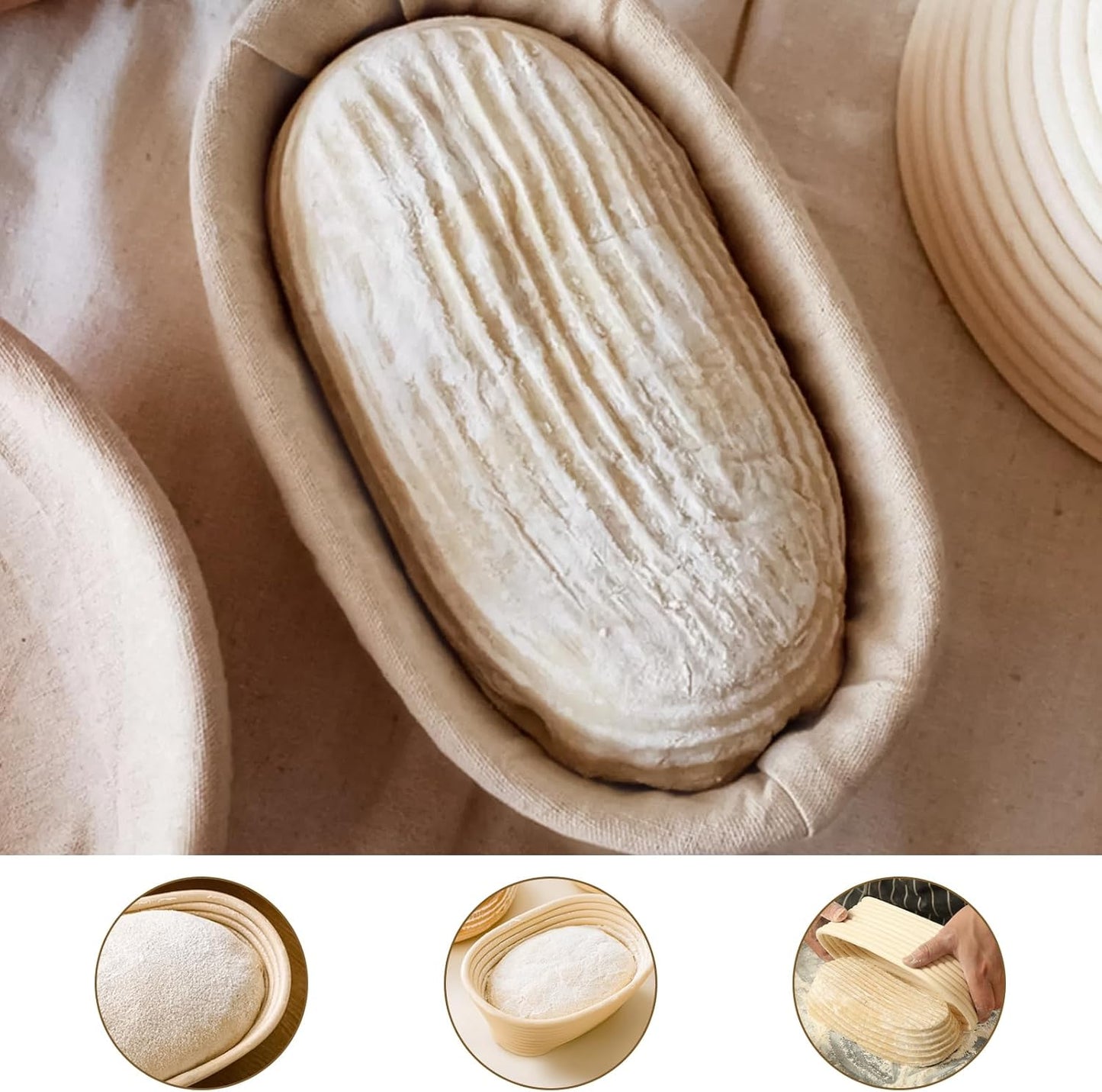 Banneton Bread Proofing Basket: 2 PCS Sourdough Proofing Basket with Liner - Oval Banneton Basket for Baking
