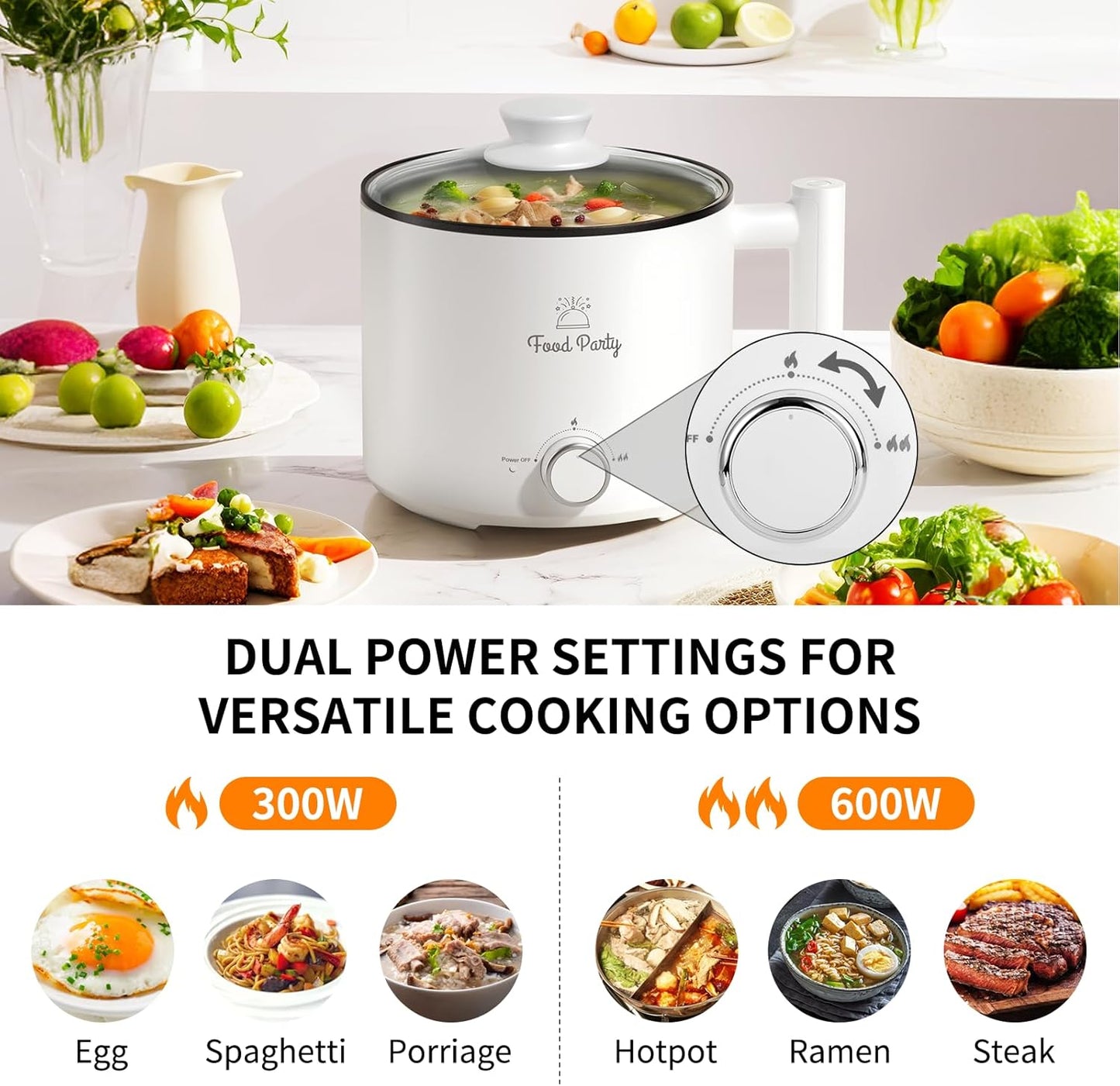 Food Party Hot Pot Electric Pot for Cooking Ramen Cooker 1.8L College Dorm Room Essentials Mini Hotpot Shabu Shabu Pot 110V Noodle Cooker Non Stick