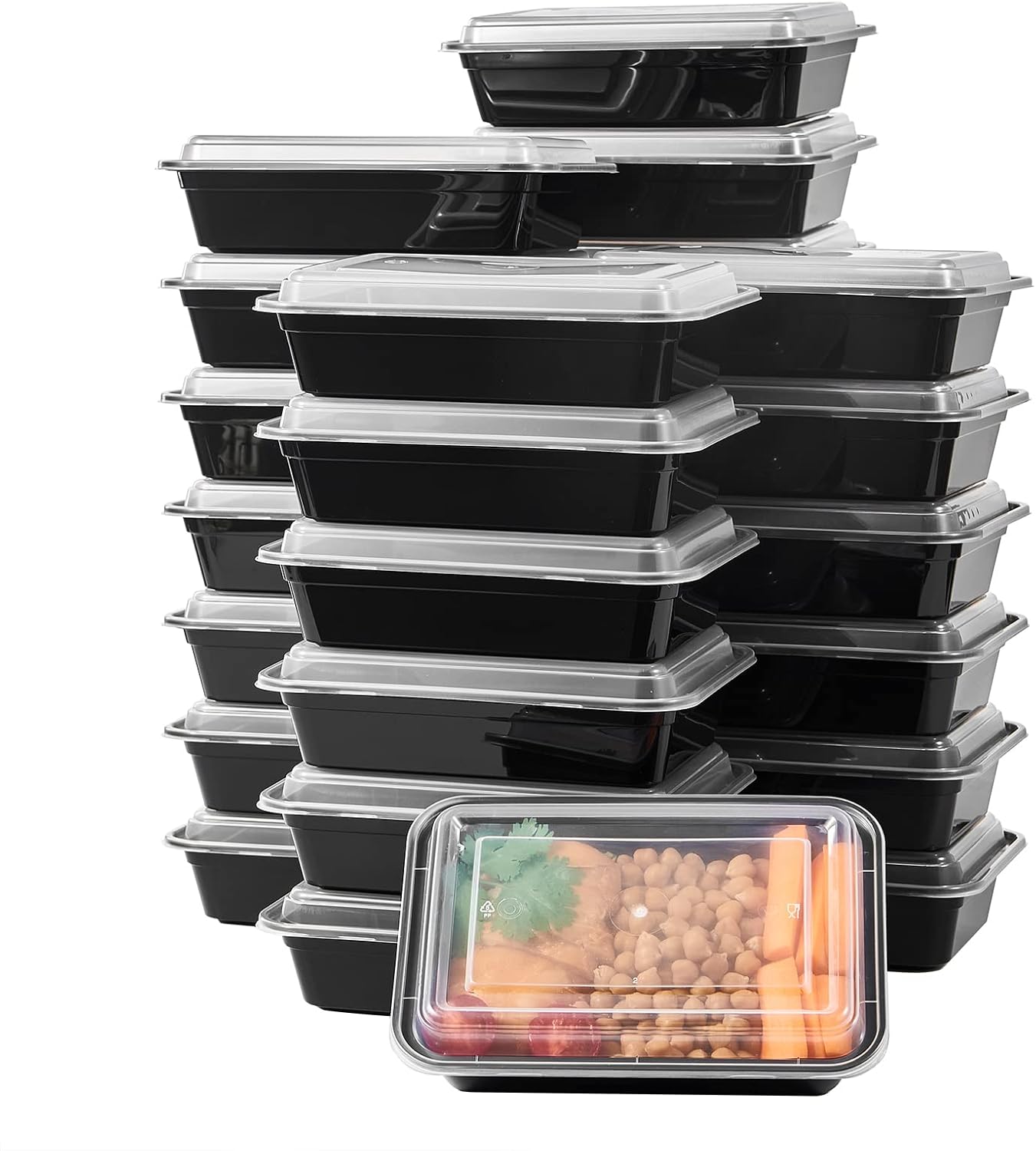 FULIGN 24 oz Meal Prep Containers With Lids Reusable 50 Pack Extra-thick Plastic Food Storage Black Disposable To Go Lunch Box BPA Free Stackable Microwave Dishwasher Freezer Safe