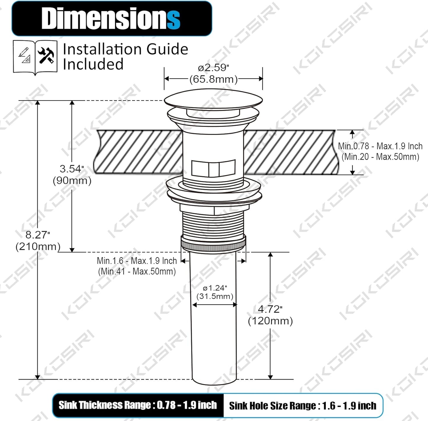 KOKOSIRI Bathroom Sink Drain with Detachable Hair Catcher, Matte Black Pop Up Sink Drain with Strainer Basket Anti Clogging for Vanity Vessel Sink with Overflow, C1001BK