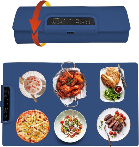 Food Warming Mat,Portable Food Warmer Full Surface Heating,Rapid Heating Electric Warming Tray for Parties|Gatherings,Warming Mat with Auto Shut Off,3 Temperature Controls,Easy to Use
