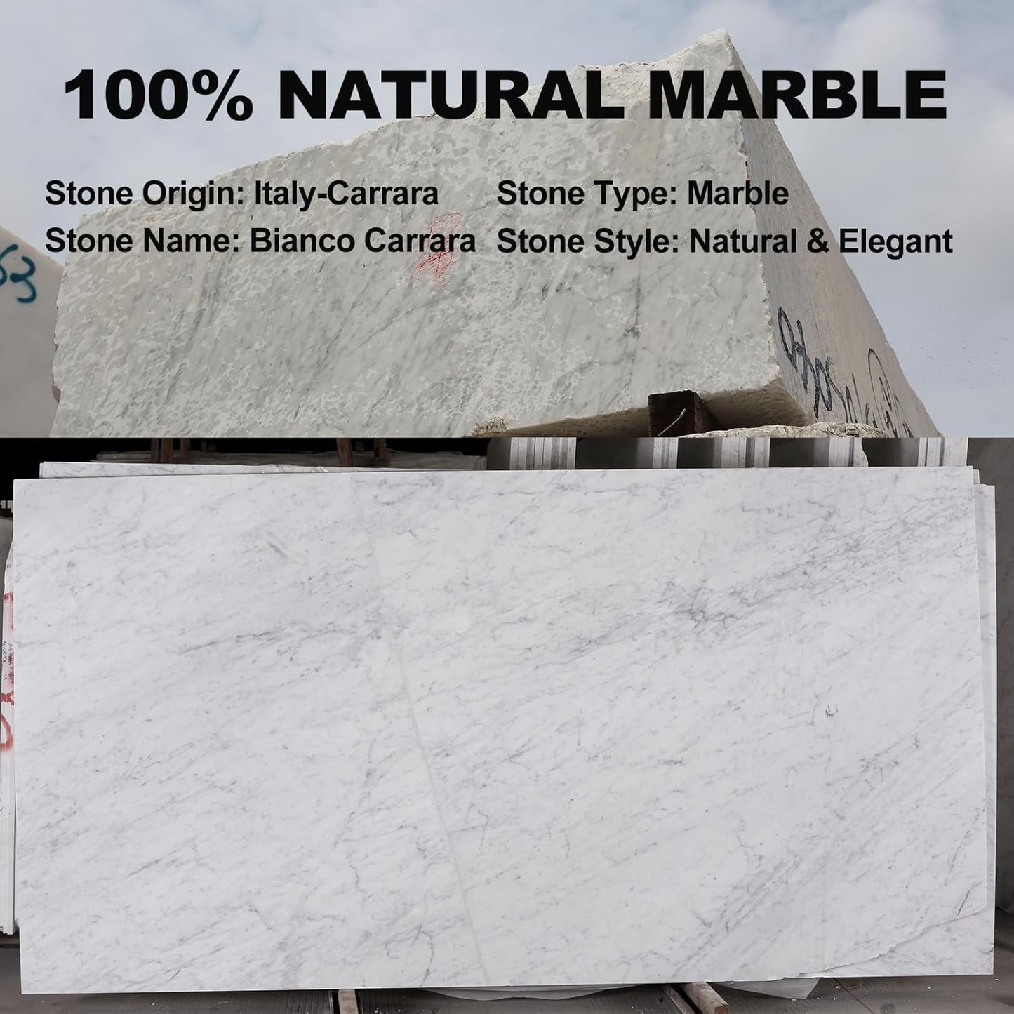 Koville Italian Marble Paper Towel Holder Countertop, Stone Rod Paper Towel Holder Stand for Kitchen Storage, for Standard or Jumbo-Sized Rolls(Bianco Carrara)