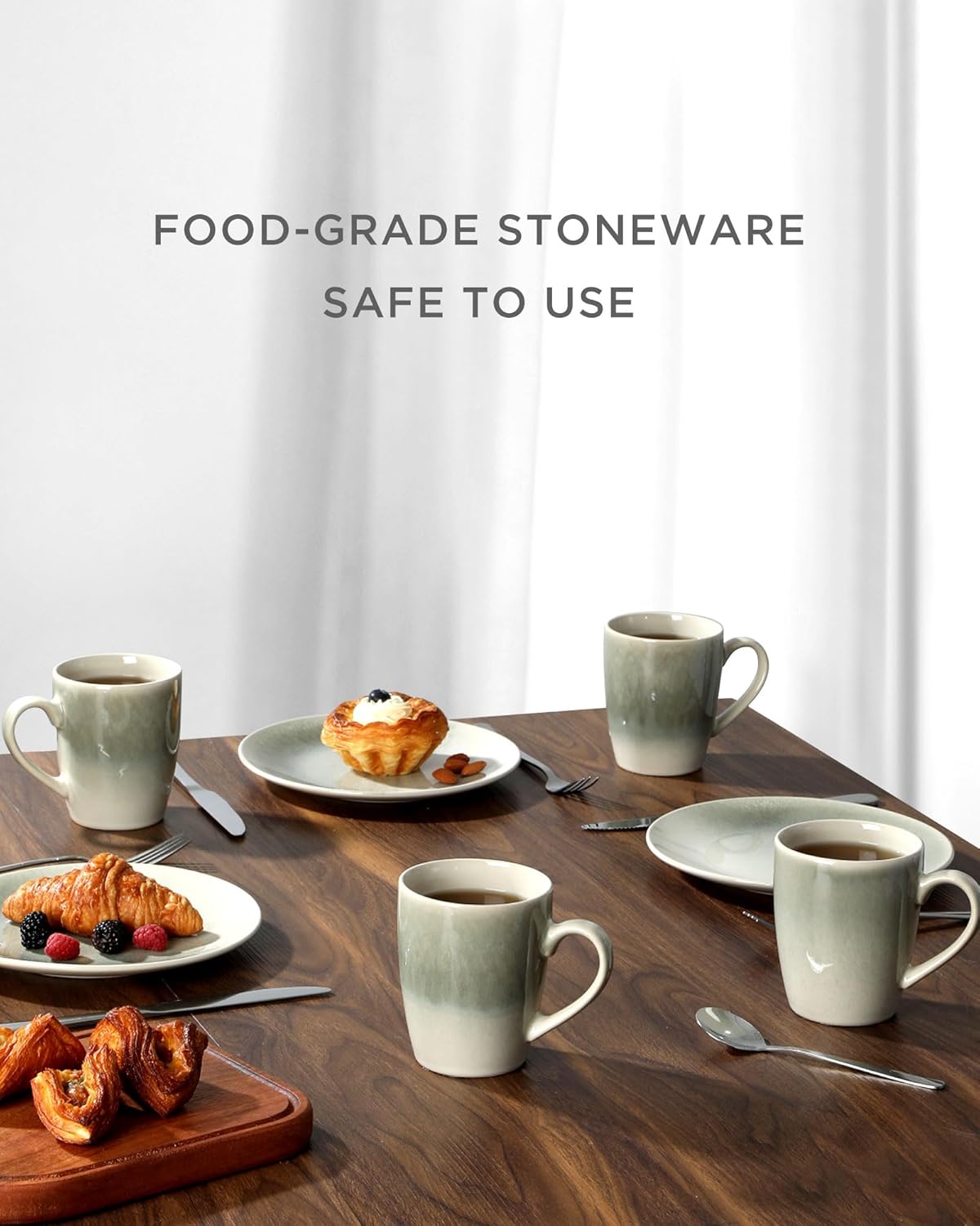 famiware Coffee Mugs Set, 13 oz Mug Set of 4, Stoneware Cups for Latte, Hot Tea, Mocha, Cocoa, Cappuccino, Microwave and Dishwasher Safe, Glacier Series, Sage Green