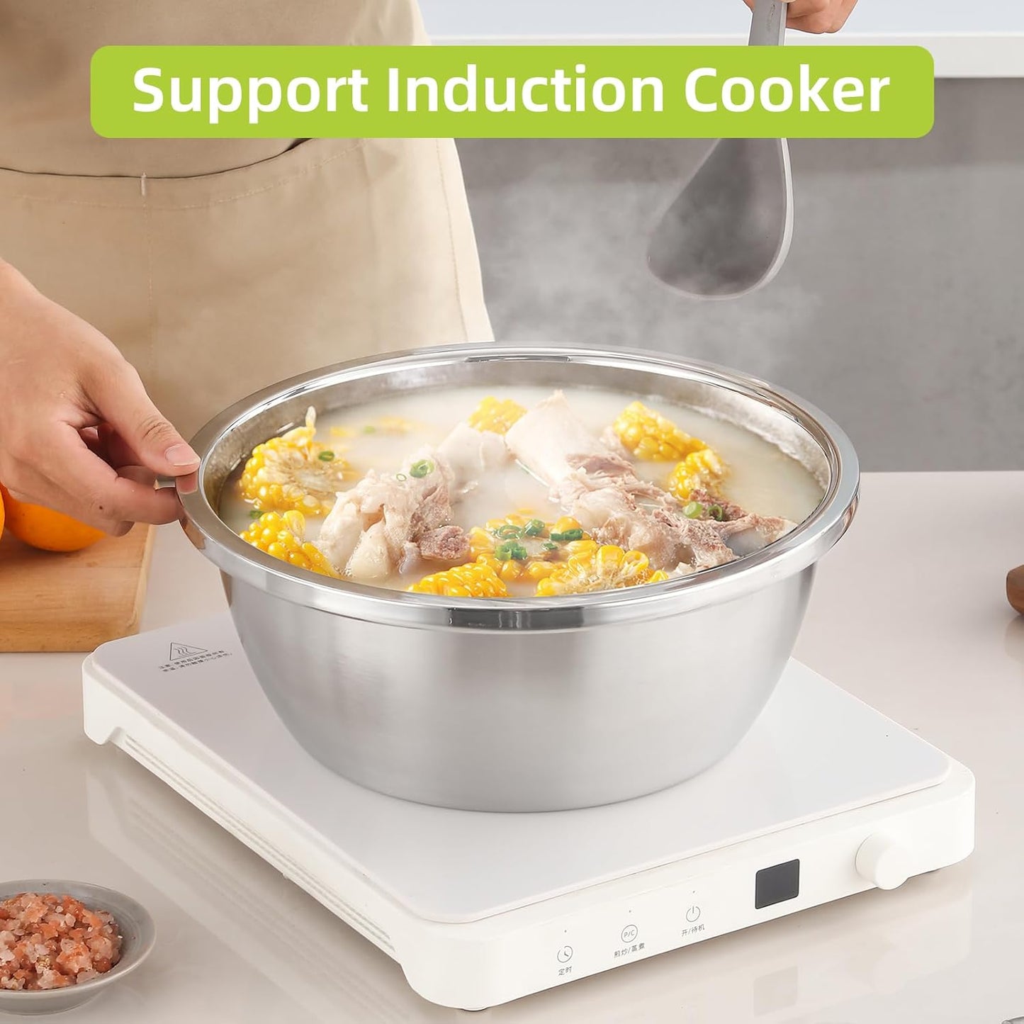 Colander Stainless Steel 304 with Mixing Bowls, 5QT Large Capability Strainers and Colanders for Kitchen, Pasta Strainer for Washing Vegetables, Fruit and Rice, Dishwasher Safe(2PCS)