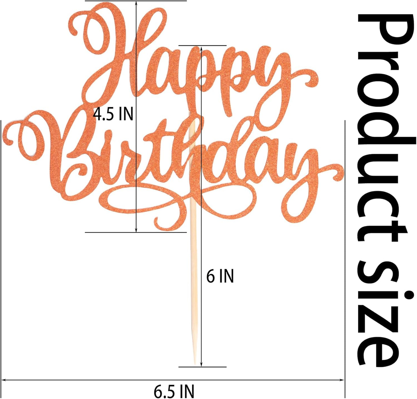 Happy Birthday Cake Toppers 9 Inch Glitter Happy Birthday Cake Pick for Birthday Anniversary Theme Party Cake Decorations Supplies - Orange
