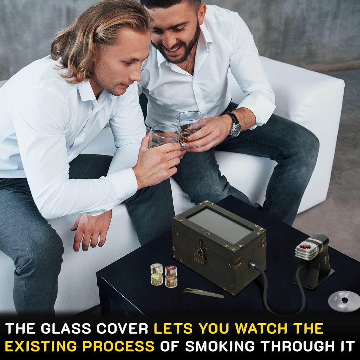 Cocktail Smoker Kit - Whiskey Smoker Kit - Smoke Infuser Birner PRO - Smoking Box, 12 PCS, with Accessories and Wood Chips - Cold Smoke for Food and Drinks, Black - Gift for Men